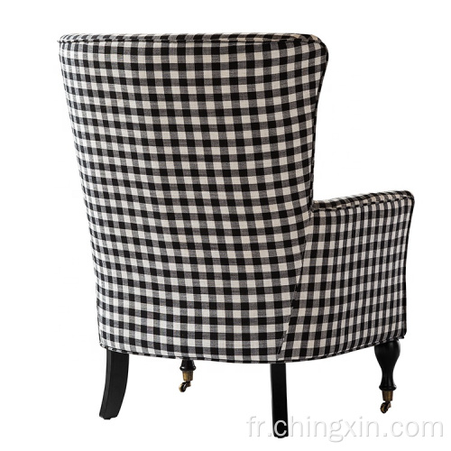 Chaise à bras plaid noir et blanc à roulettes